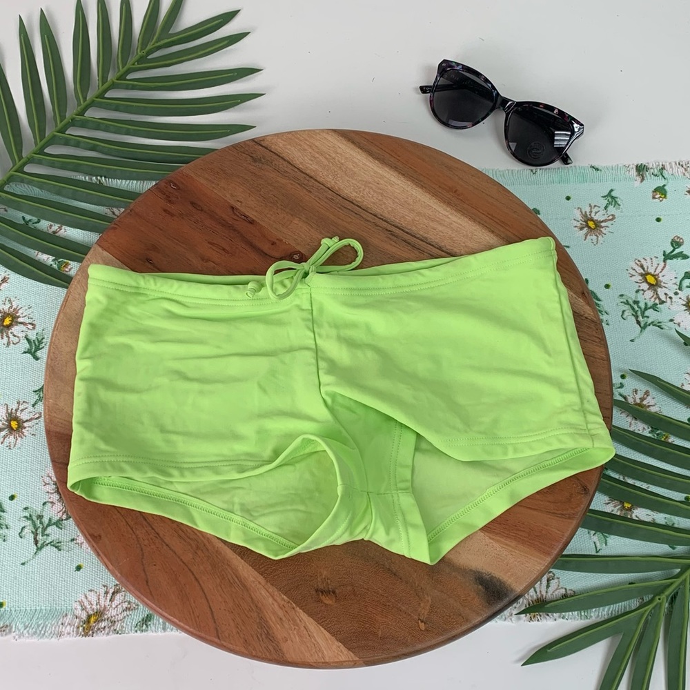 NWT Neon Green Two Piece Bikini Swimsuit Set w/ Brief shorts Bottoms - Lycra - Picture 2 of 11